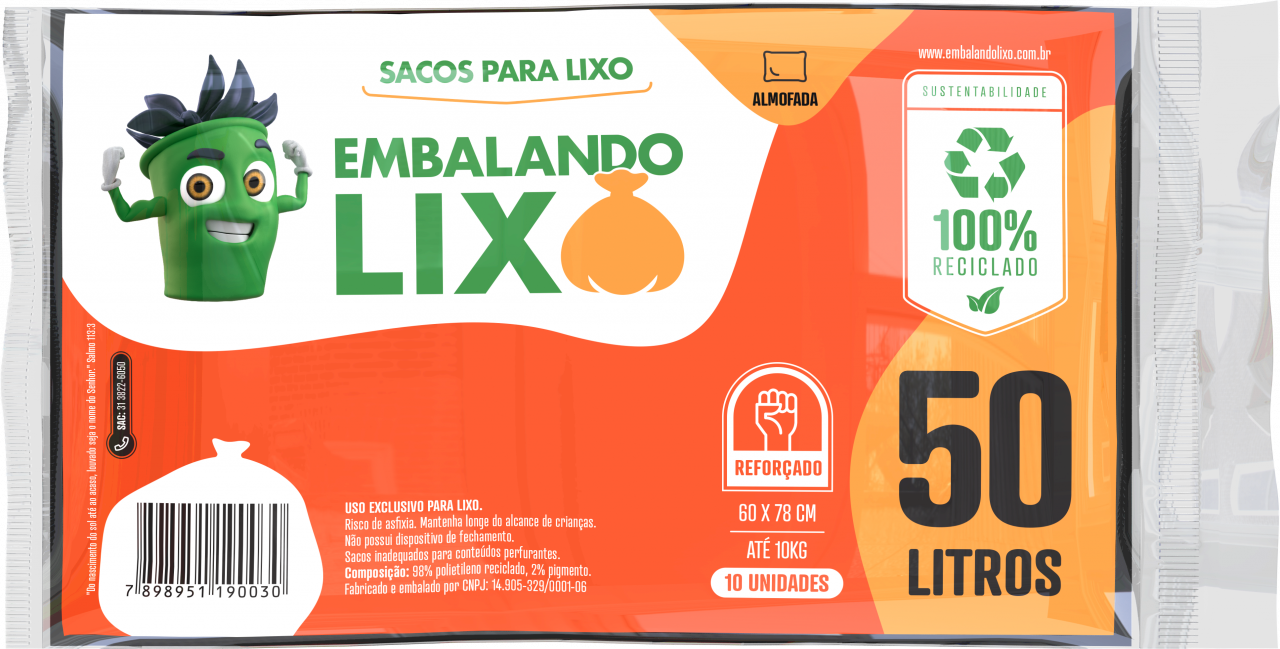 imagem de Saco Lixo Potenzzo Almofada 50L Com 10